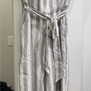 Calvin Klein White and Navy Striped Sleeveless Jumpsuit
